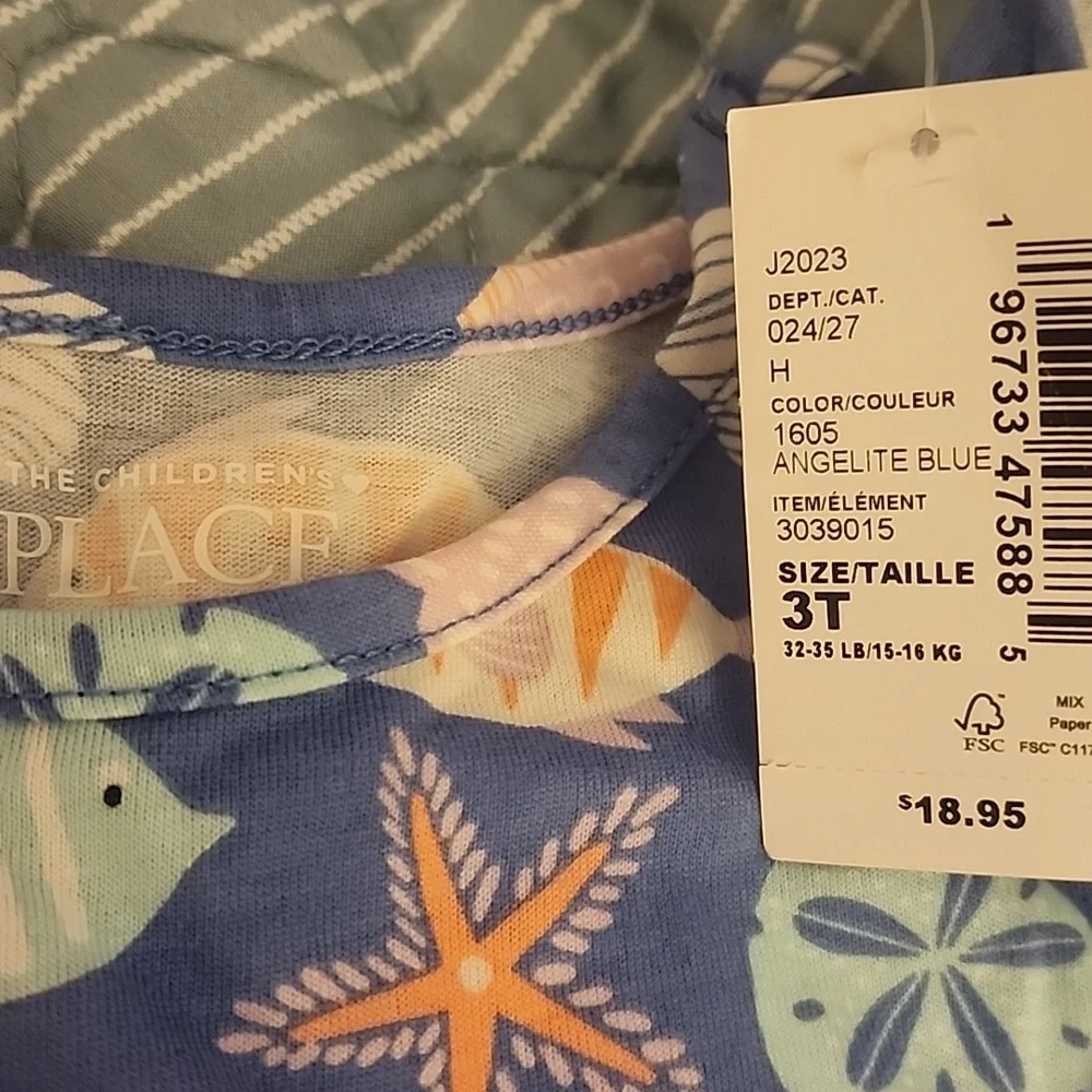 Nwt Sz 3T The Children's Place Blue Seashell, Starfish & Fish Print Dress - Picture 2 of 4